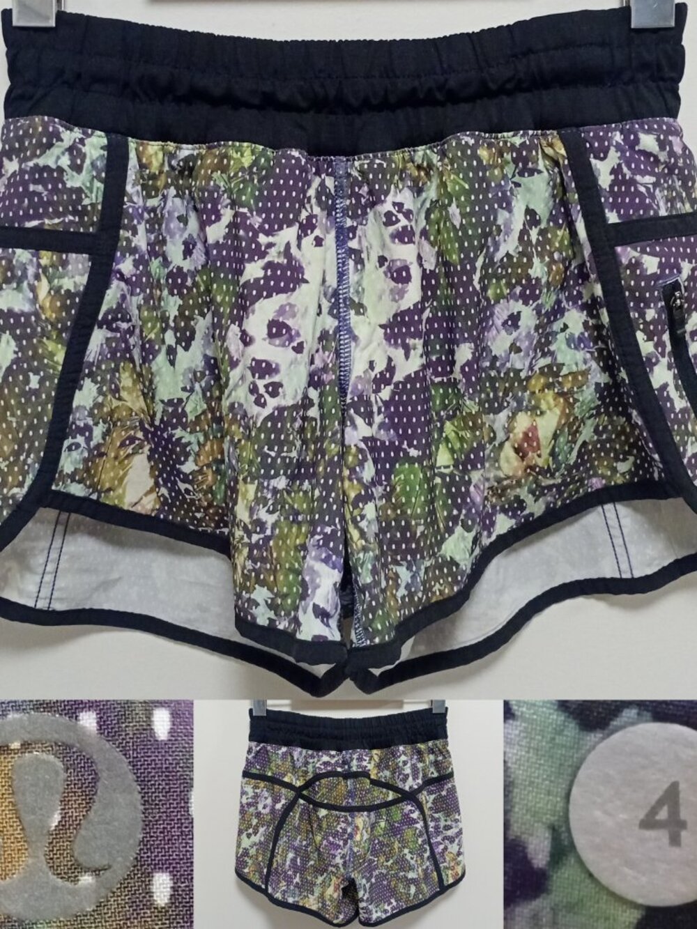 Lululemon Tracker Short III Floral Sport White Multi Black 4-Way Stretch 4 XS